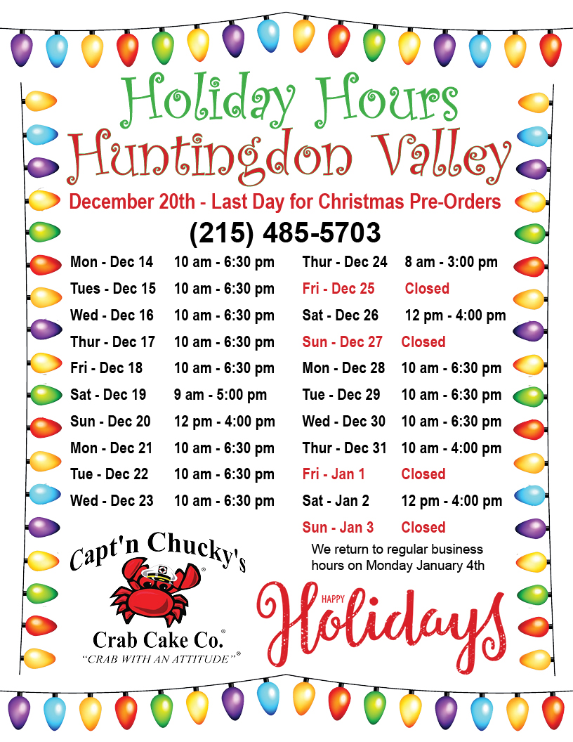 holiday hours 2020 Huntingdon Valley
