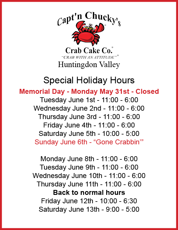 Huntingdon Valley Special Hours Memorial Day
